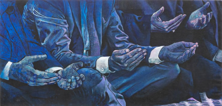 Al Eid, Al Mufti and The Leader, 2023 Acrylic on linen 72.5 x 150 cm