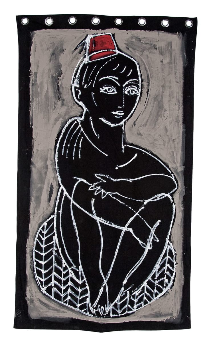 Mu'allaqat series, 2015 Mixed media on curtain 228 x 135 cm