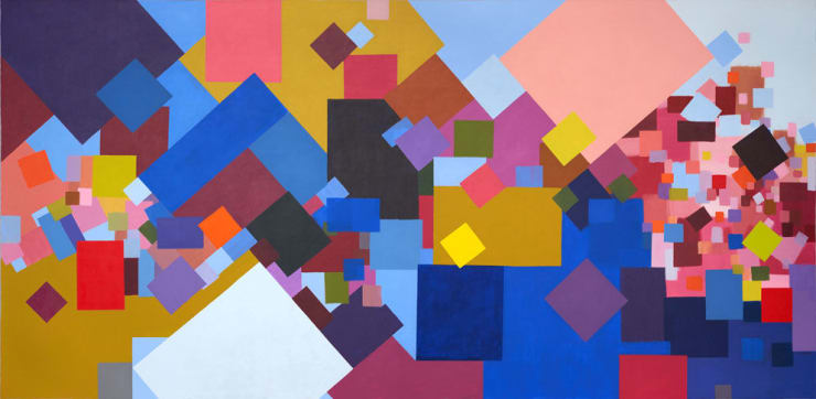 River and Cliff, 2016 Acrylic on canvas 206 x 420 cm