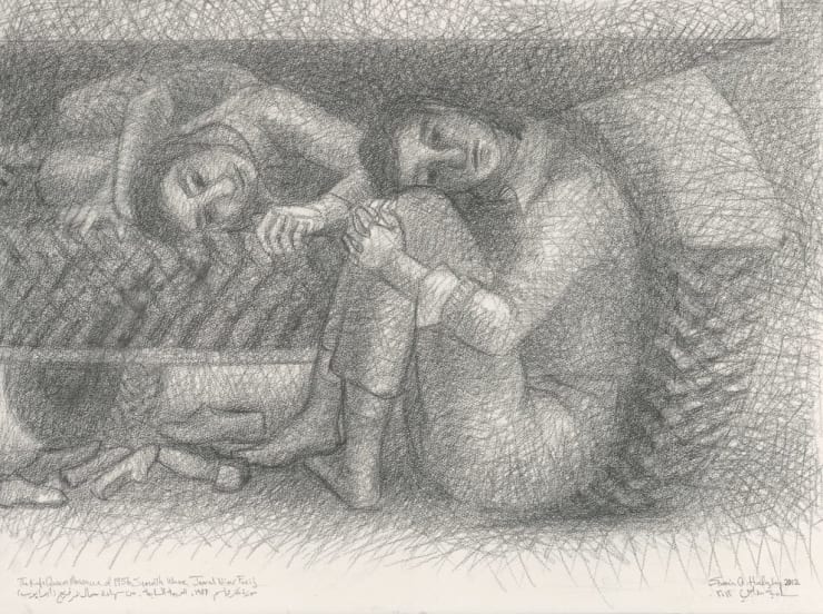 Abu Ayyoub and Abu Fareed, Seventh Wave of Killing on the Western Road, The Kafr Qasem Massacre of 1956, 2012 Conté crayon on paper 56 x 75 cm