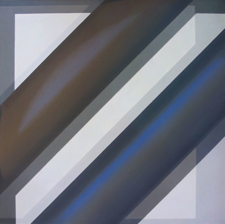 Samia Halaby "Two Daigonals", 1968 Oil on Linen Canvas 35 1/8 x 35 1/8 ins89 x 89 cm