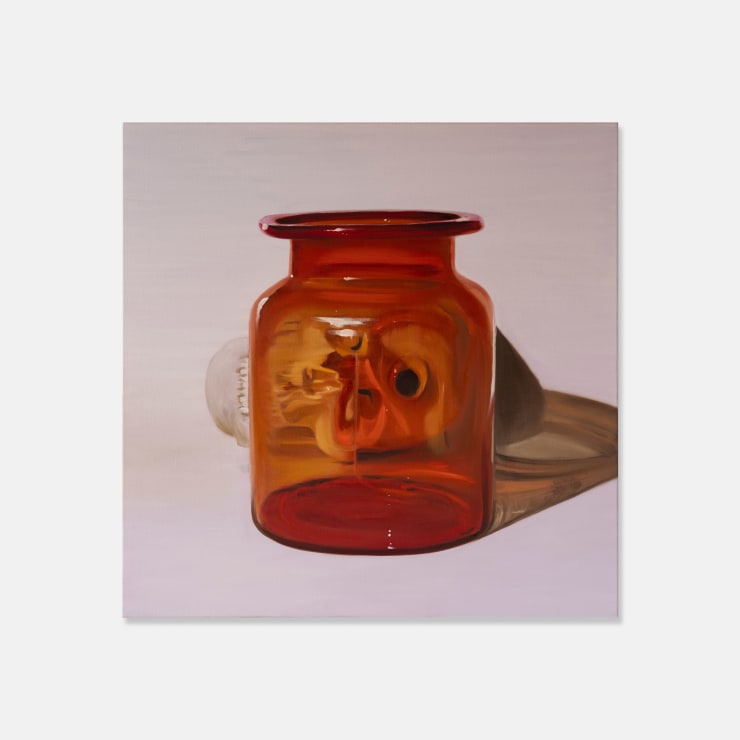 Heath Nock Skull and Amber Jar, 2023 Oil on Linen 100 × 100 × 3.5 cm