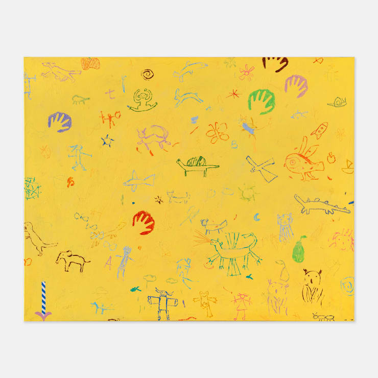 Morgan Blue 1993 ~ PresentThe Introduction, 2024 Signed, titled and dated on reverse Acrylic, flashe, graphite, crayon and chalk on cotton canvas 121.6 × 152.5 × 3.5 cm