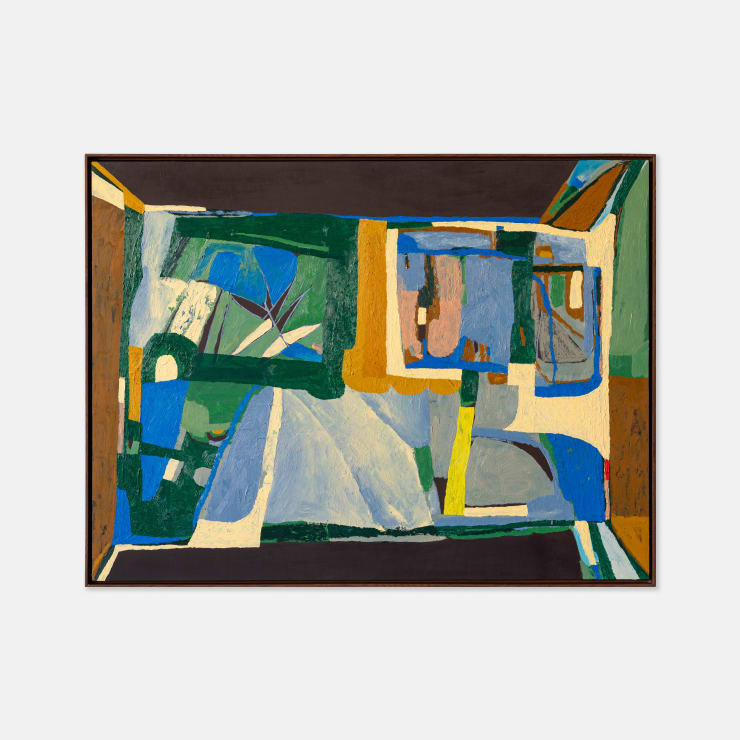 Pia Gynell-Jorgensen The Tools I Use To Clean Need Cleaning Too, 2024 Oil on board in natural timber box frame 76 × 101.5 × 4 cm (unframed) 79 × 104 × 5.5 cm (framed)