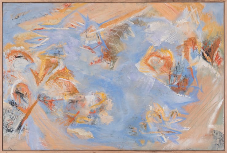 Maya Irving 1995 ~ PresentTo Dissolve the Lint of Tears, 2024 Signed, titled and dated on reverse Acrylic, charcoal and oil pastel on canvas with hand-written poem 102 × 153 × 2.5 cm (unframed) 106.5 × 156 × 5 cm (framed)