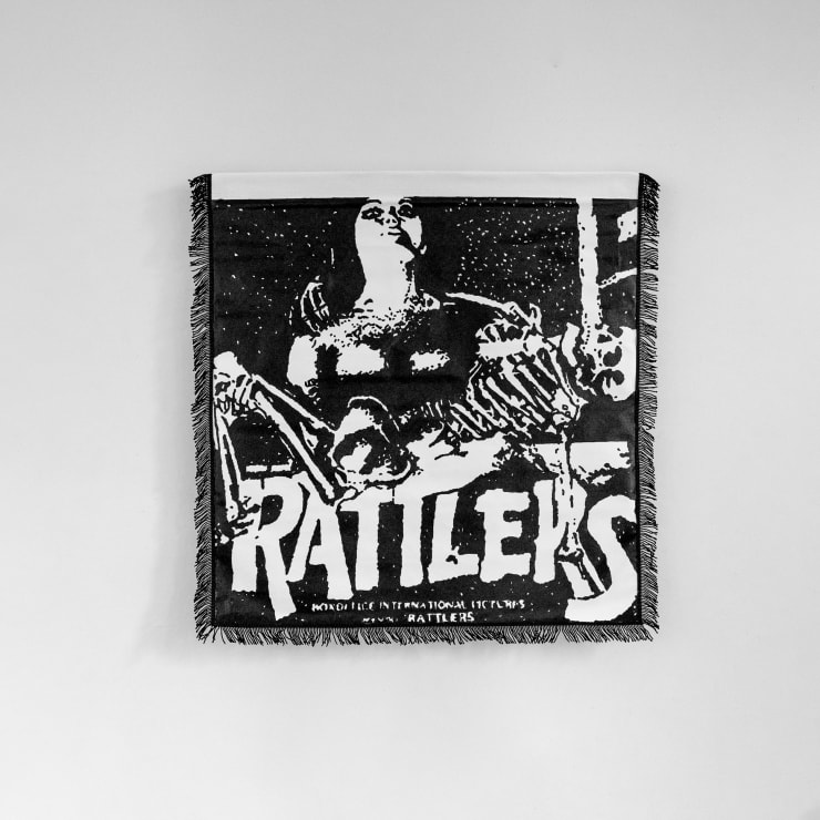 James Bourbon Rattlers, 2023 Hand-Painted Synthetic Polymer on Unstretched Canvas with bullion Fringing Approx: 98 × 98 × 1 cm