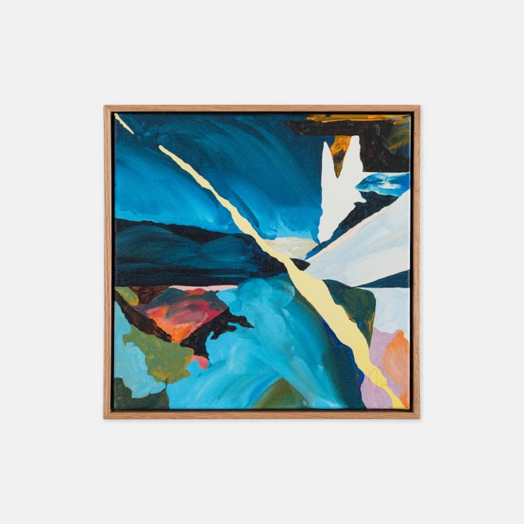 Sam Octigan Vanishing Point, 2025 Signed on front, titled on reverse Acrylic on canvas Framed in natural American oak 30.5 × 30.5 × 4 cm (unframed) 32.5 × 32.5 × 6.3 cm (framed)