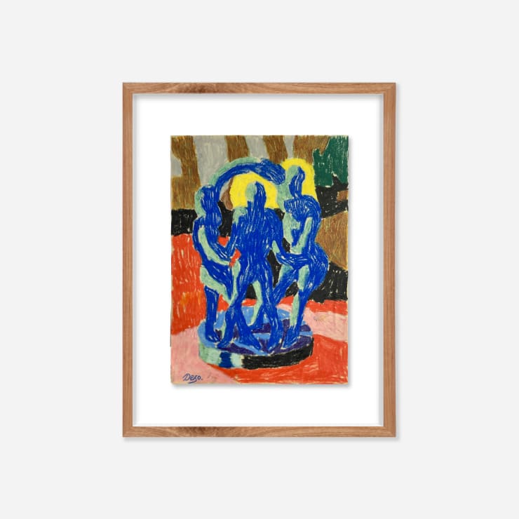 Broken Fingaz Le-trio-bleu (DESO), 2023 Oil pastel on 300gsm fine art paper 29.7 × 21 cm (unframed)