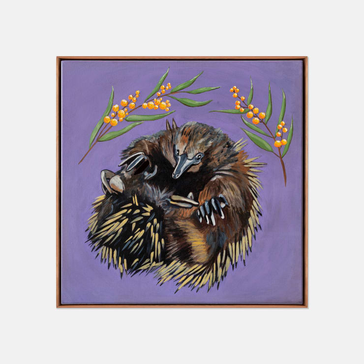 Noni Cragg Echidna - I am a snack and I want a snack, 2023 Signed, titled and dated on reverse Oil on Italian Linen 46 × 46 × 3.5 cm