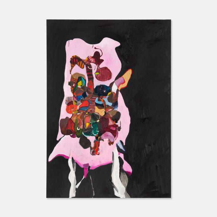 Josh Robbins Monkey, Kirby, Elmo, Duck, Hello Kitty, Stitch, Rabbit, Cloud and Vintage Quilt (Drunken Version) Blind Drawing With Arm Being Pulled, 2023 Oil and charcoal on linen 130 × 90 × 3 cm