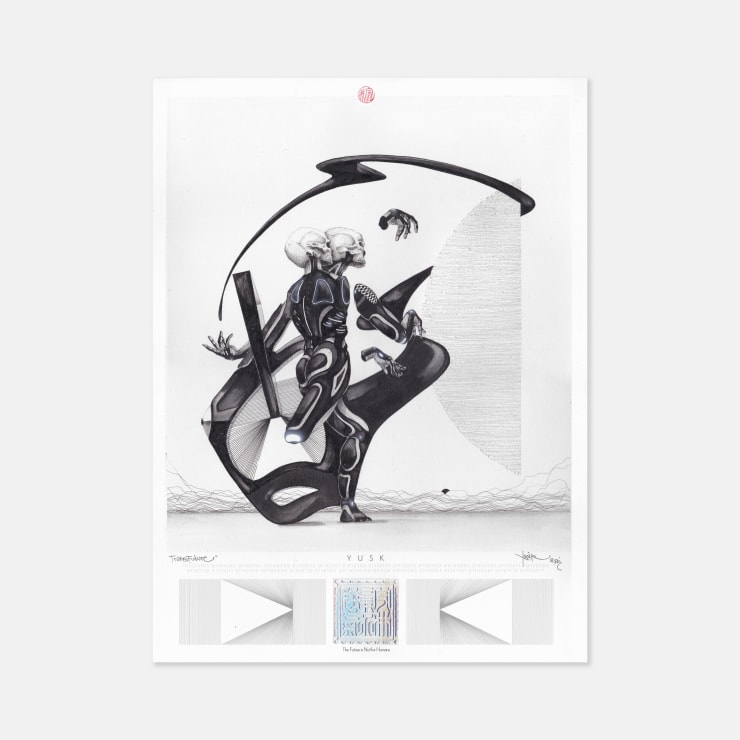 Yusk Imai 1983 ~ PresentTransfuture, 2023 Signed, titled and dated on front with holographic artist seal Ink, acrylic & unicorn juice on cotton paper 40 × 30 cm (unframed)