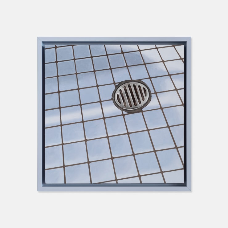 George Goodnow Staring at the Shower Floor, 2024 Acrylic and oil on timber panel 30.5 × 30.5 × 2 cm (unframed) 33.5 × 33.5 × 3.5 cm (framed)