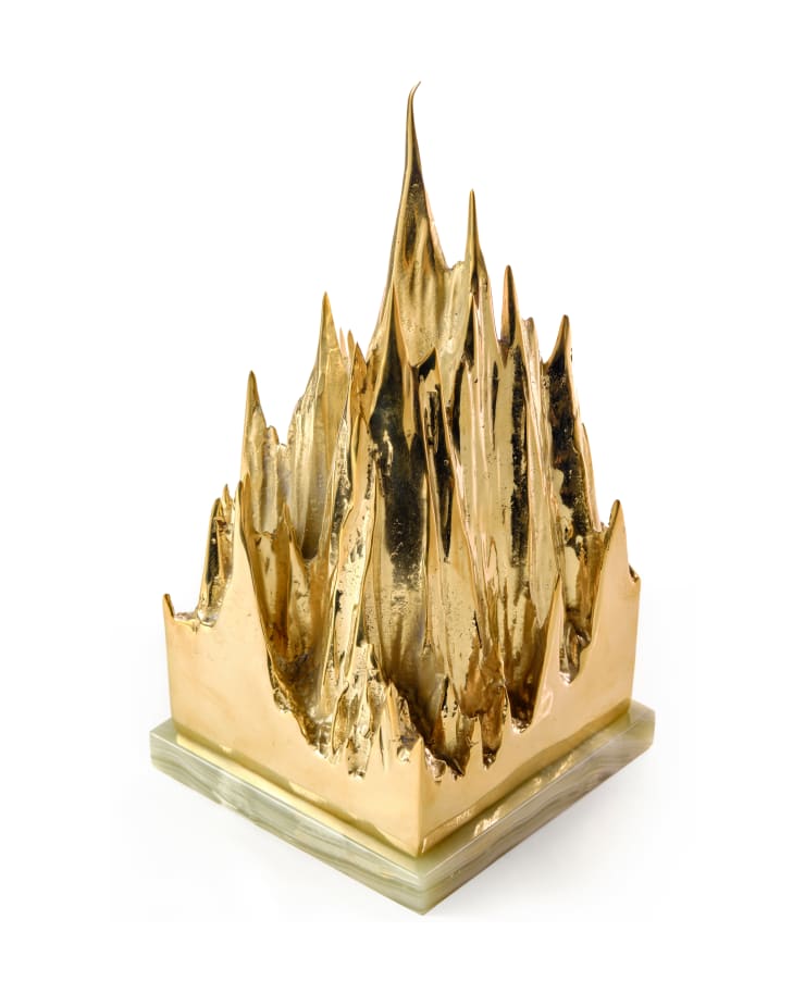 Benjamin Knock 1990 ~ PresentKirishima 31.7407° N, 130.7621° E, 2025 Signed and dated on underside Brass, potassium nitrate on green jade onyx base 25 × 12.5 × 12.5 cm