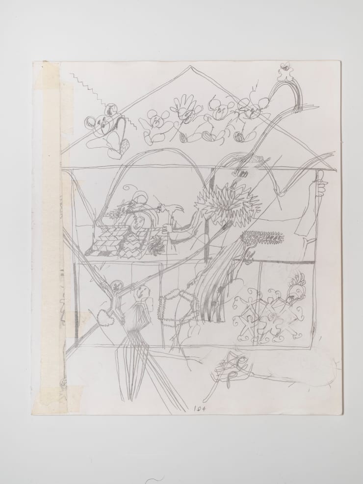 James Cooper Sketchbook Pages 104 ~ 105, 2023 Collage; ink and pencil on sketch book paper (double-sided) 28 x 32.5 cm