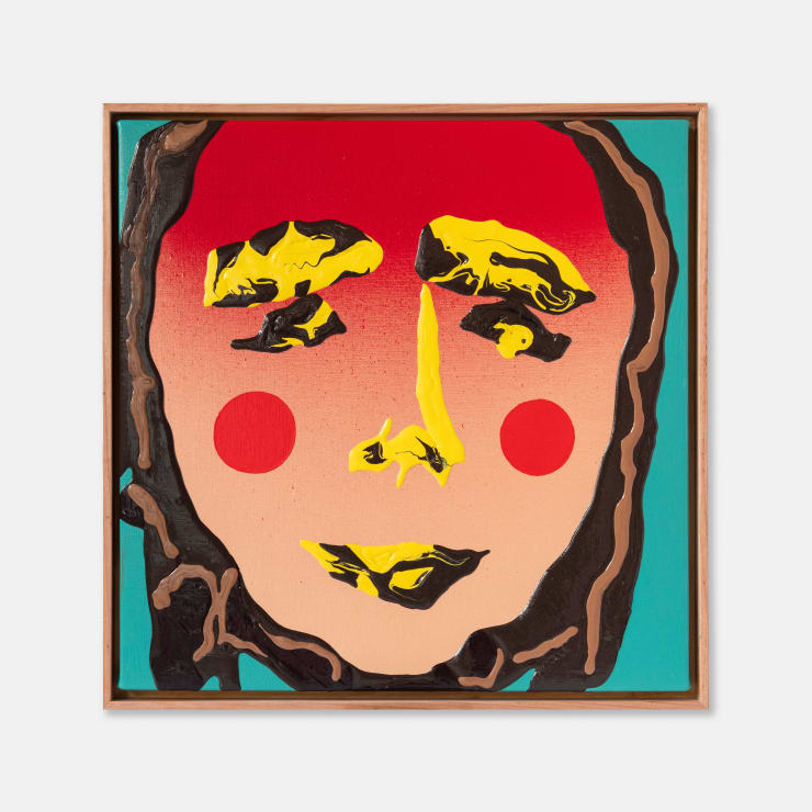 Lucas Croall Sunburnt in Malaysia, 2023 Acrylic, Aerosol, Gloss and Enamel on Linen 44 x 44 cm (unframed) 47 x 47 x 4.5 cm (framed)