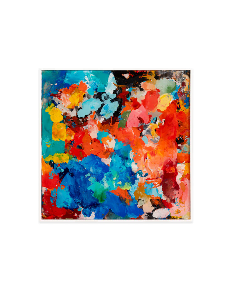 David ‘Meggs’ Hooke 1978 ~ PresentFinding Flow #09, 2025 Titled, signed and dated on reverse Acrylic on 3mm glass pane mounted in white timber box frame 40 × 40 × 0.3 cm (unframed) 41.2 × 41.2 × 9 cm (framed)