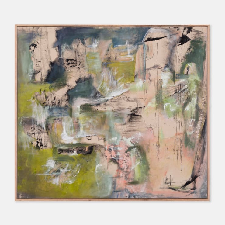 Maya Irving 1995 ~ PresentEstuary of Yearning, 2024 Signed, titled and dated on reverse Charcoal, acrylic and oil pastel on canvas with hand-written poem 137 × 152.5 × 3 cm (unframed) 142 × 156 × 6 cm (framed)