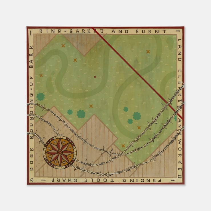 Tom Civil Red Line Through, 2023 Acrylic and Aerosol on Linen 120.5 × 120.5 × 4 cm