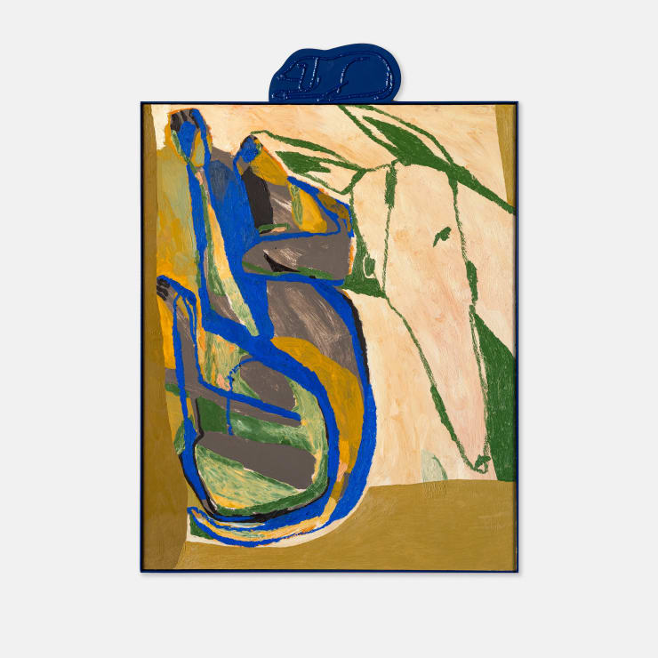 Pia Gynell-Jorgensen Idling Dog, 2024 Oil on board in custom dark blue aluminium frame 76 × 61 × 2.3 cm (unframed) 88 × 61.5 × 3.3 cm (framed)