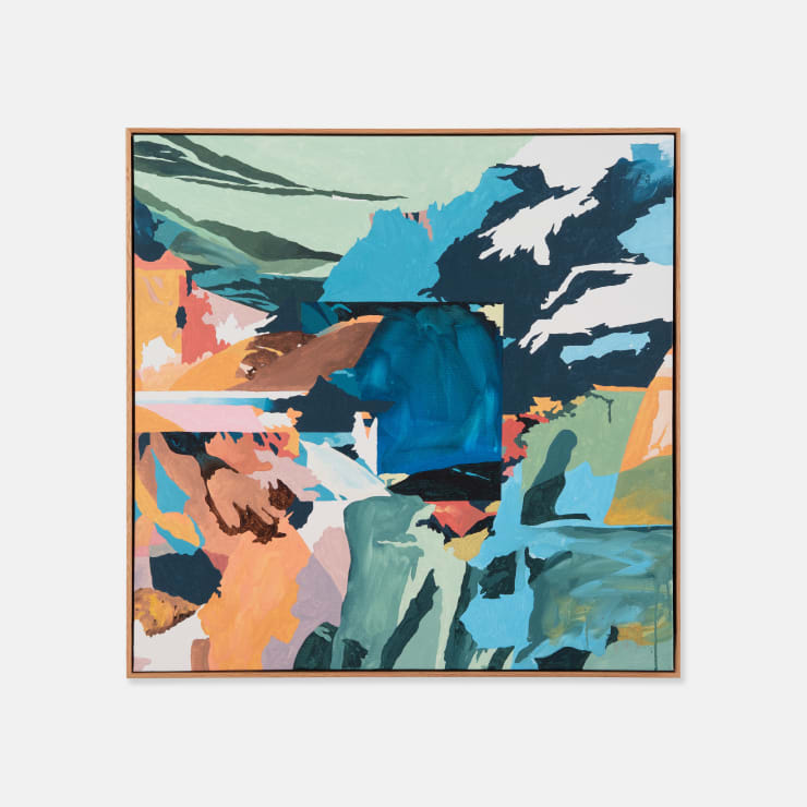 Sam Octigan Something Old, Something New, 2025 Signed on front, titled on reverse Acrylic on canvas Framed in natural American oak 76.3 × 76.2 × 4 cm (unframed) 78.4 × 78.4 × 6.3 cm (framed)