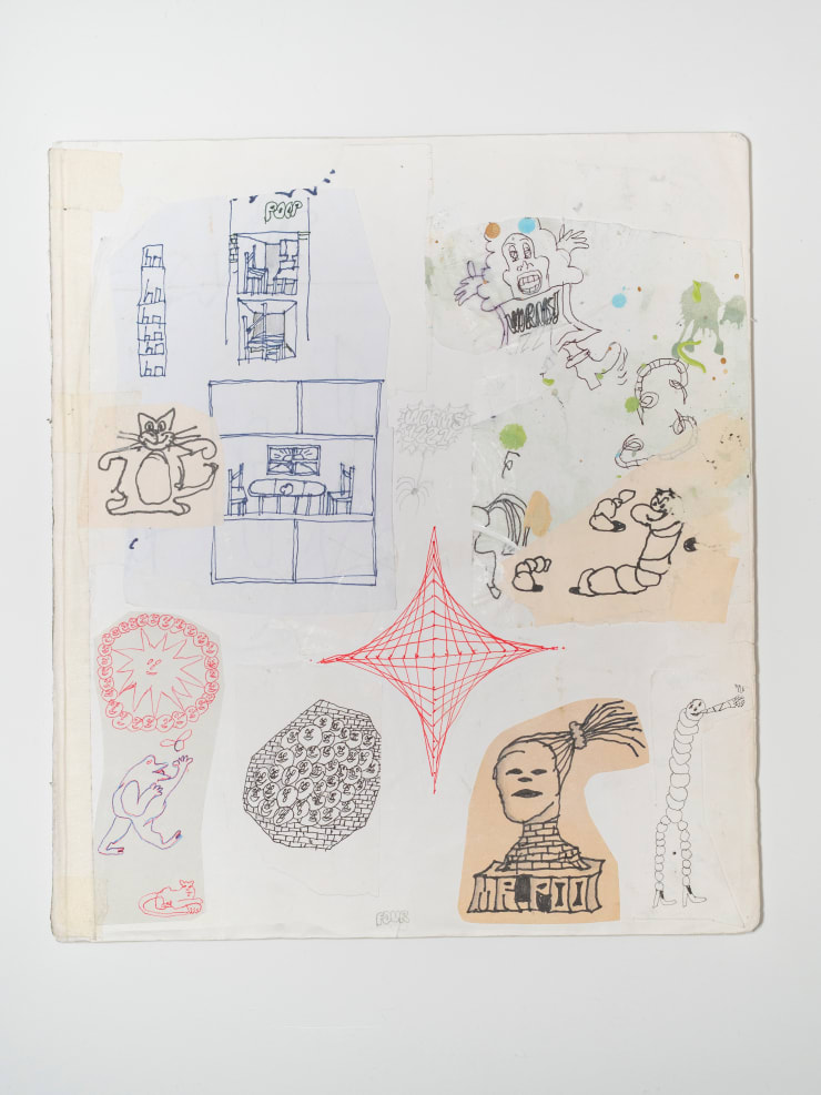 James Cooper Sketchbook Pages 04 ~ 05, 2023 Collage; ink and pencil on sketch book paper (double-sided) 28 x 32.5 cm