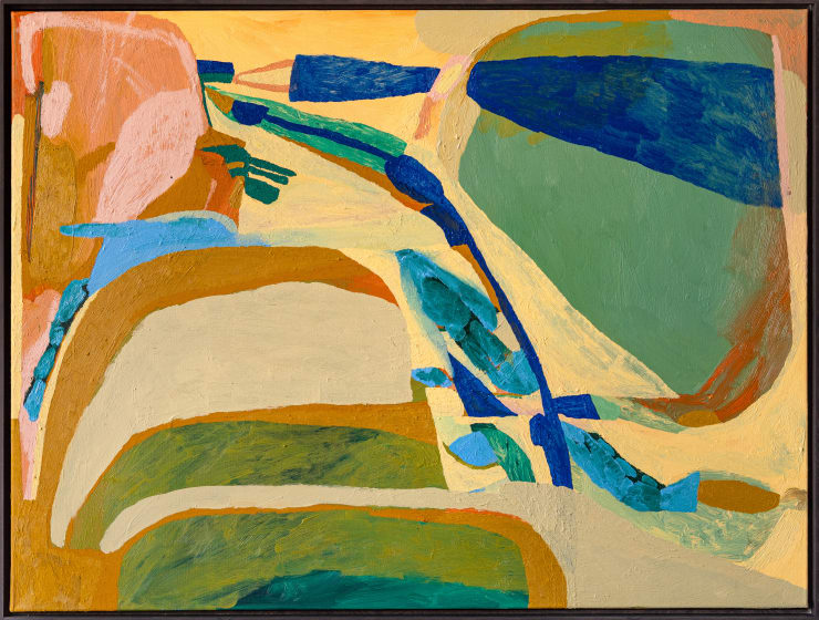 Pia Gynell-Jorgensen Time Wasn’t Passing Fast Enough, so I Had To Push Myself Away From It, the Way You Push Yourself off the Pool Wall When Swimming Laps, 2024 Oil on board in natural timber frame 76 × 102 × 3.5 cm (unframed) 78 × 104.5 × 5.5 cm (framed)