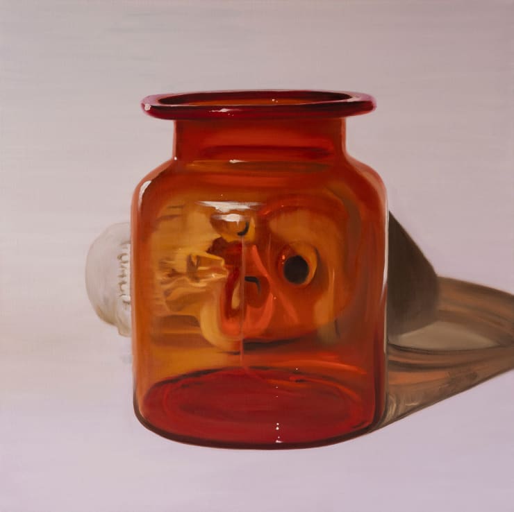 Heath Nock Skull and Amber Jar, 2023 Oil on Linen 100 × 100 × 3.5 cm
