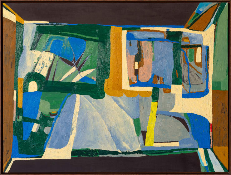 Pia Gynell-Jorgensen The Tools I Use To Clean Need Cleaning Too, 2024 Oil on board in natural timber box frame 76 × 101.5 × 4 cm (unframed) 79 × 104 × 5.5 cm (framed)