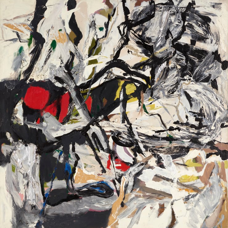 Perle Fine (1905-1988)Aftermath of a Sweeping Storm, 1958 Signed and dated lower left: "Perle Fine '58" Signed, titled, and inscribed on verso: "Aftermath of a Sweeping Storm / PERLE FINE / AFTERMATH OF A SWEEPING STORM" 50 x 50" Oil and collage on canvas 50 x 50 inches 127 x 127 cm