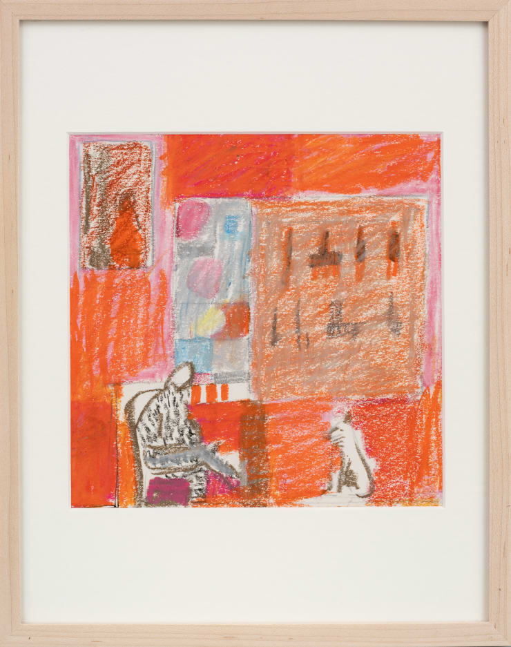 Janice Biala Untitled (Red interior with man and dog), c. 1975