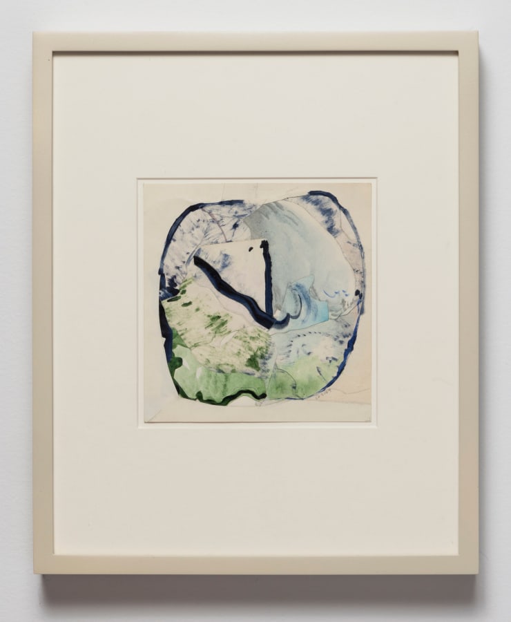 Claire Oswalt Half of the Time We’re Gone: 11:50PM (study), 2024 watercolor, acrylic and adhesive on paper 13 1/8 x 11 3/8 inches framed