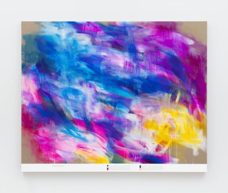 Andrew Kuo The New Yorker! #2 (10/10/20), 2021 acrylic and carbon transfer on linen 65 x 80 x 2 inches