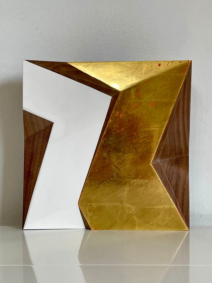 Yoshiaki Mochizuki untitled, 7/3, 2023, 2023 gesso, burnishing clay and gold leaf on black walnut 10.25 x 10.25 inches