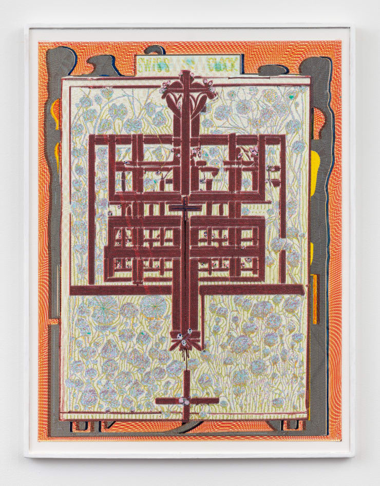 Jacques Louis Vidal Swiss Clock in Bloom, 2024 archival ink, pencil, and acrylic on paper, laser cut plywood mounted on masonite panel 24.25 x 18.25 inches