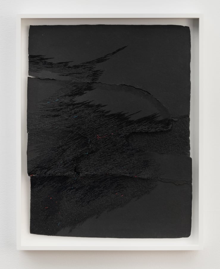 Jessie Henson Nocturne (Dark was the Night), III, 2023 polyester and rayon thread on handmade paper 22.5 x 18 x 2 inches framed