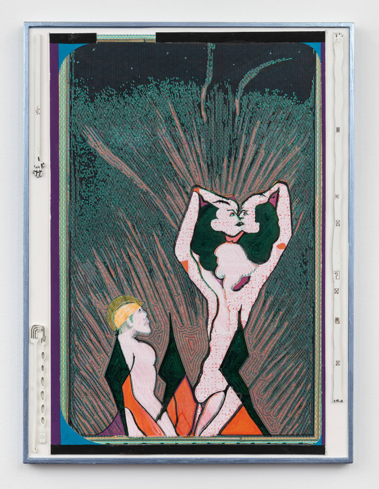 Jacques Louis Vidal When 2 Become 1 (Hard Hat Area), 2023 archival ink, pencil, and acrylic on paper mounted on masonite panel 24.25 x 18.25 inches