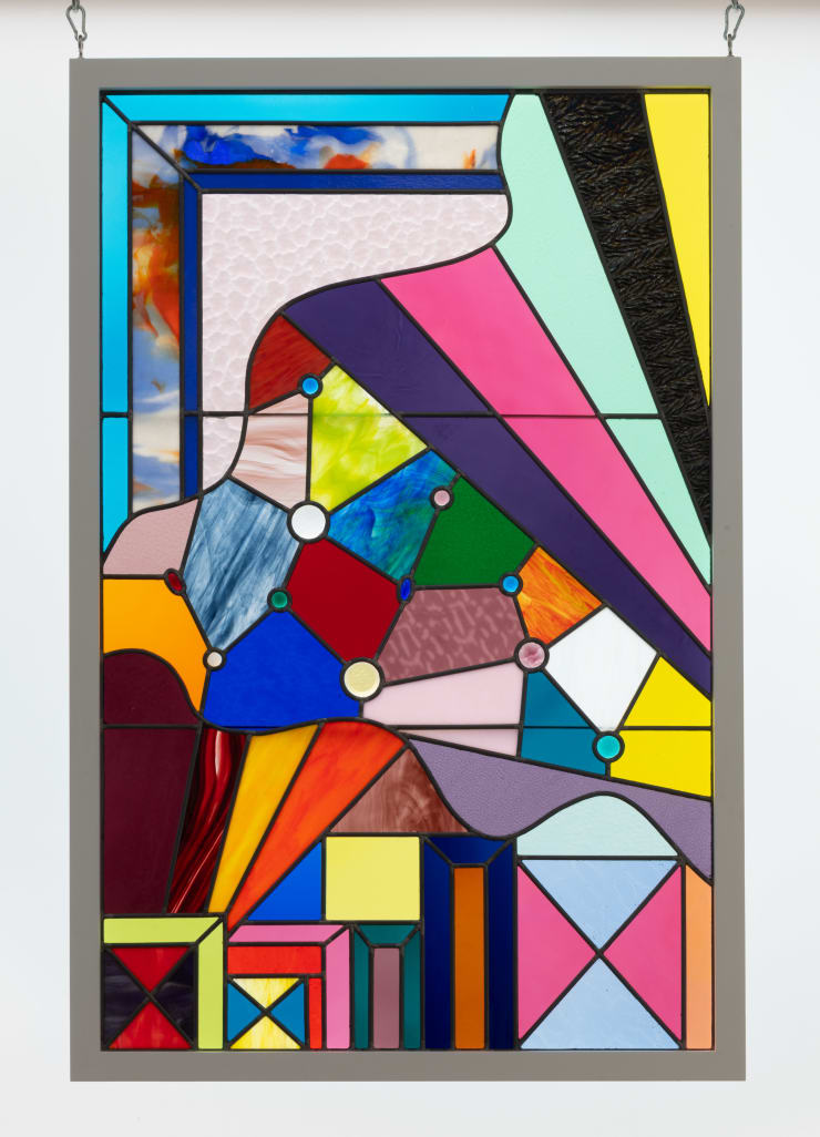 Sarah Cain On this beautiful stage , 2023 stained glass and lead 50 x 32 inches