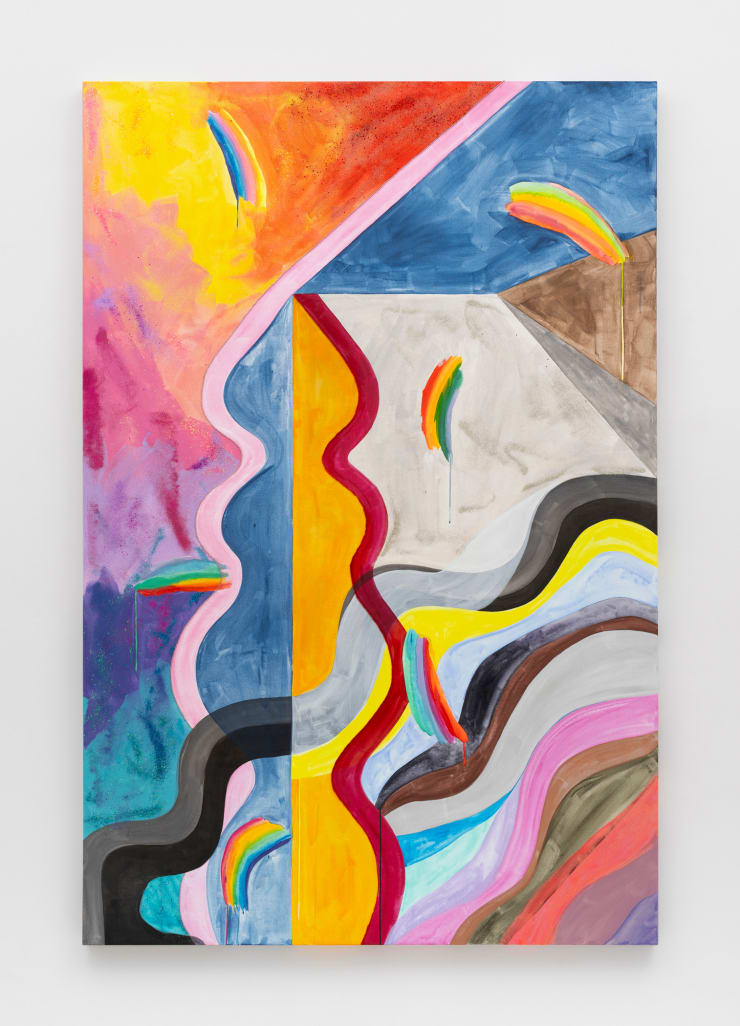 Sarah Cain Good Phil, 2023 acrylic, beads, string, glitter, UV seal on canvas 90 x 60 inches