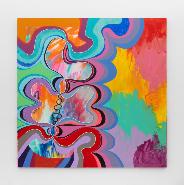 Sarah Cain Portrait in reverse, 2020 acrylic and rope on canvas and stretcher bars 90 x 90 inches