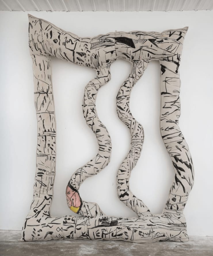 Meg Lipke Black and White Vibrations , 2020 Acrylic on canvas with polyester fill 132 x 104 x 15 inches