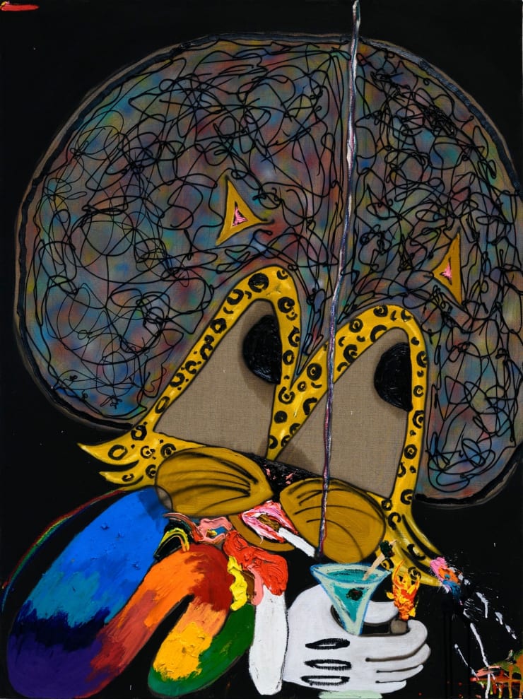 Devin Troy Strother Martini Cat, 2021 oil, acrylic and colored pencil on linen 48 x 36 inches