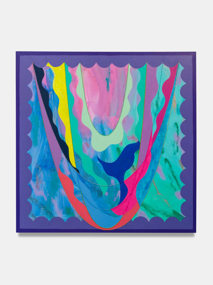 Sarah Cain Grace, 2023 acrylic, beads, string, glitter, UV seal on canvas 50 x 50 inches