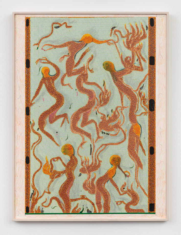 Jacques Louis Vidal Realm of Spirits (Partying), 2024 archival ink, and acrylic on paper mounted on masonite panel 24.25 x 18.25 inches