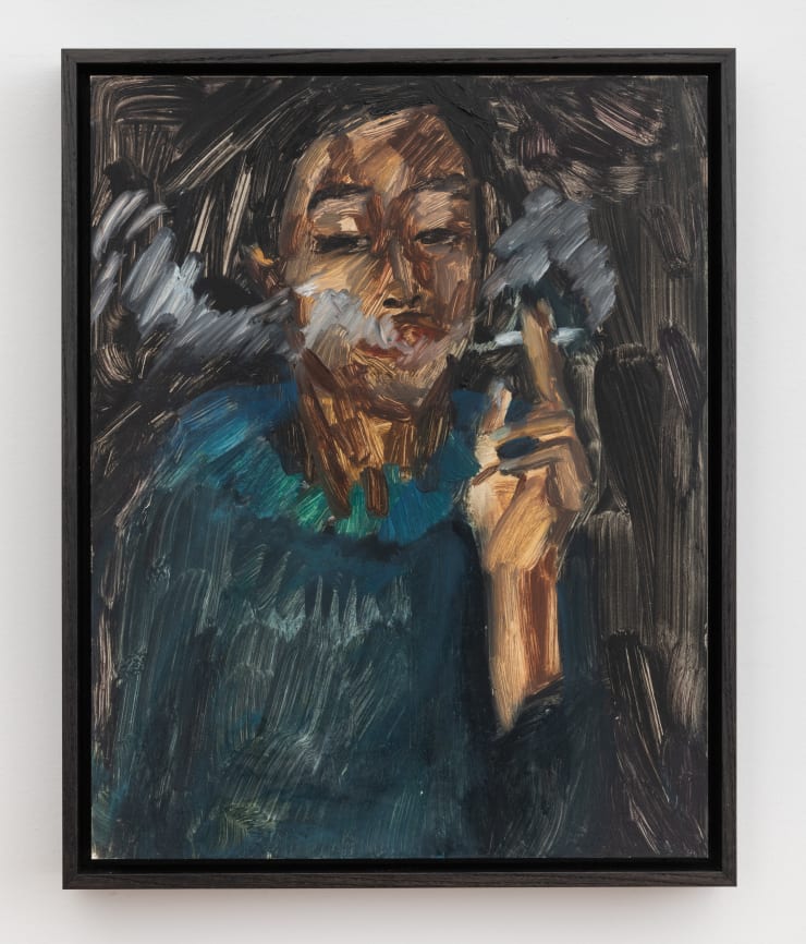 Mari Eastman Smoker (After Yiadom-Boakye), 2024 oil on panel 14 x 11 inches, 15 x 12 inches framed