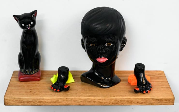 Devin Troy Strother Black Is Beautiful Collection Part 1 (Cat, Head And Feet On Paint), 2021 mixed media 8 x 15 x 6 inches