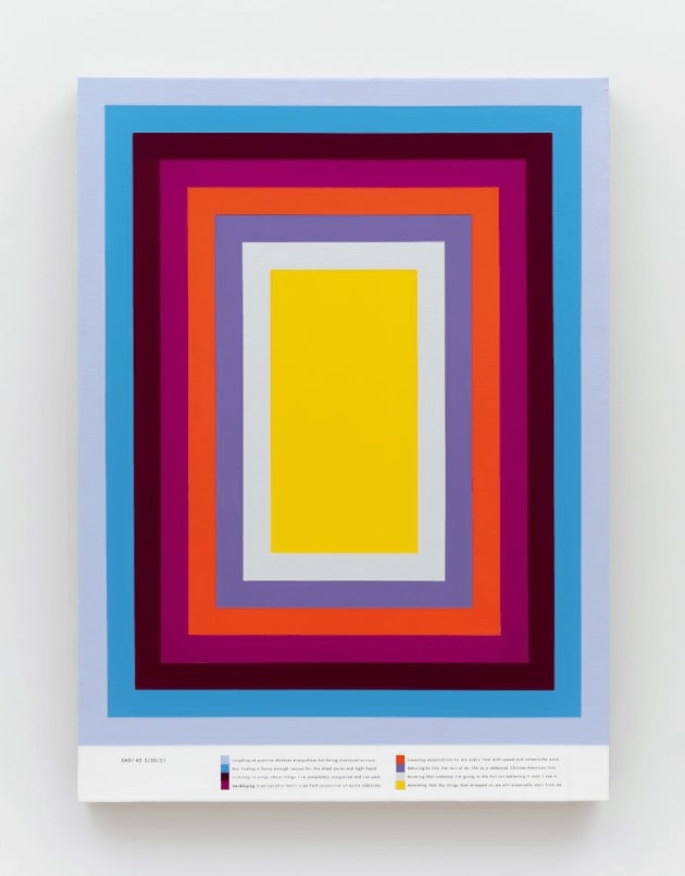 Andrew Kuo Sad! #2 (3/20/21), 2021 acrylic and carbon transfer on linen 45 x 33 x 2 inches