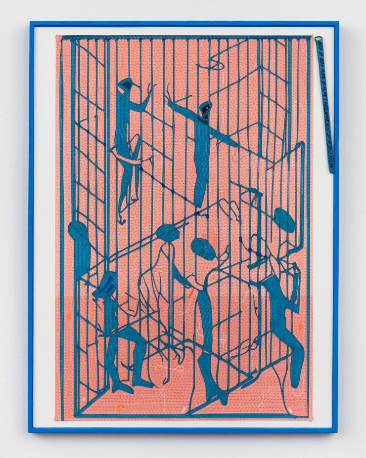 Jacques Louis Vidal Jailhouse Blues, 2024 archival ink, pencil, and acrylic on paper, laser cut plywood mounted on masonite panel 24.25 x 18.25 inches