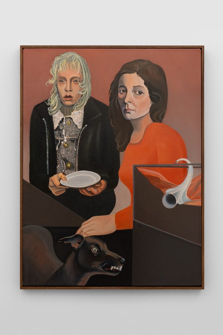 Man, woman and dog in a painting by Alan Stanners