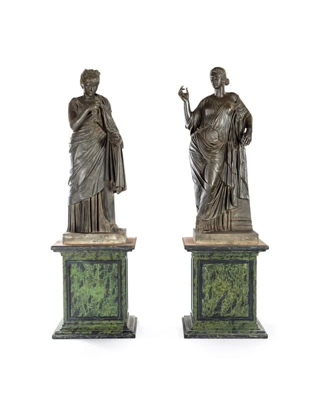 Two metal alloy vestals, 19th century