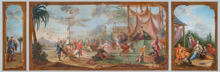 Ambito di Francois Boucher, Scene arranged on three canvases, with Emperor Qianlong in the centre, France, 18th century